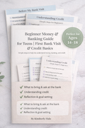 Educational booklets on money and banking for teens on a light surface