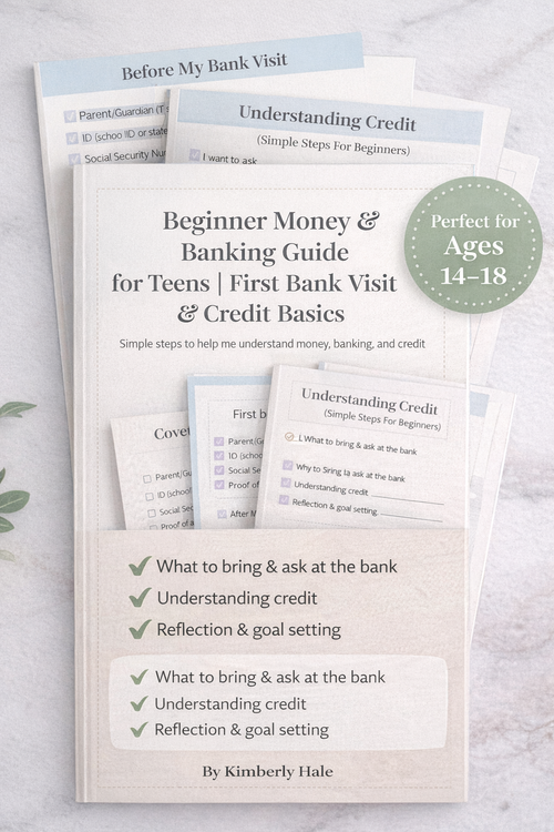 Educational booklets on money and banking for teens on a light surface