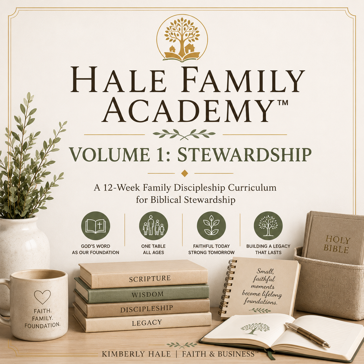 Cover of Hale Family Academy™ Volume 1: Stewardship, a 12-week family discipleship curriculum for biblical stewardship by Kimberly Hale | Faith & Business™.