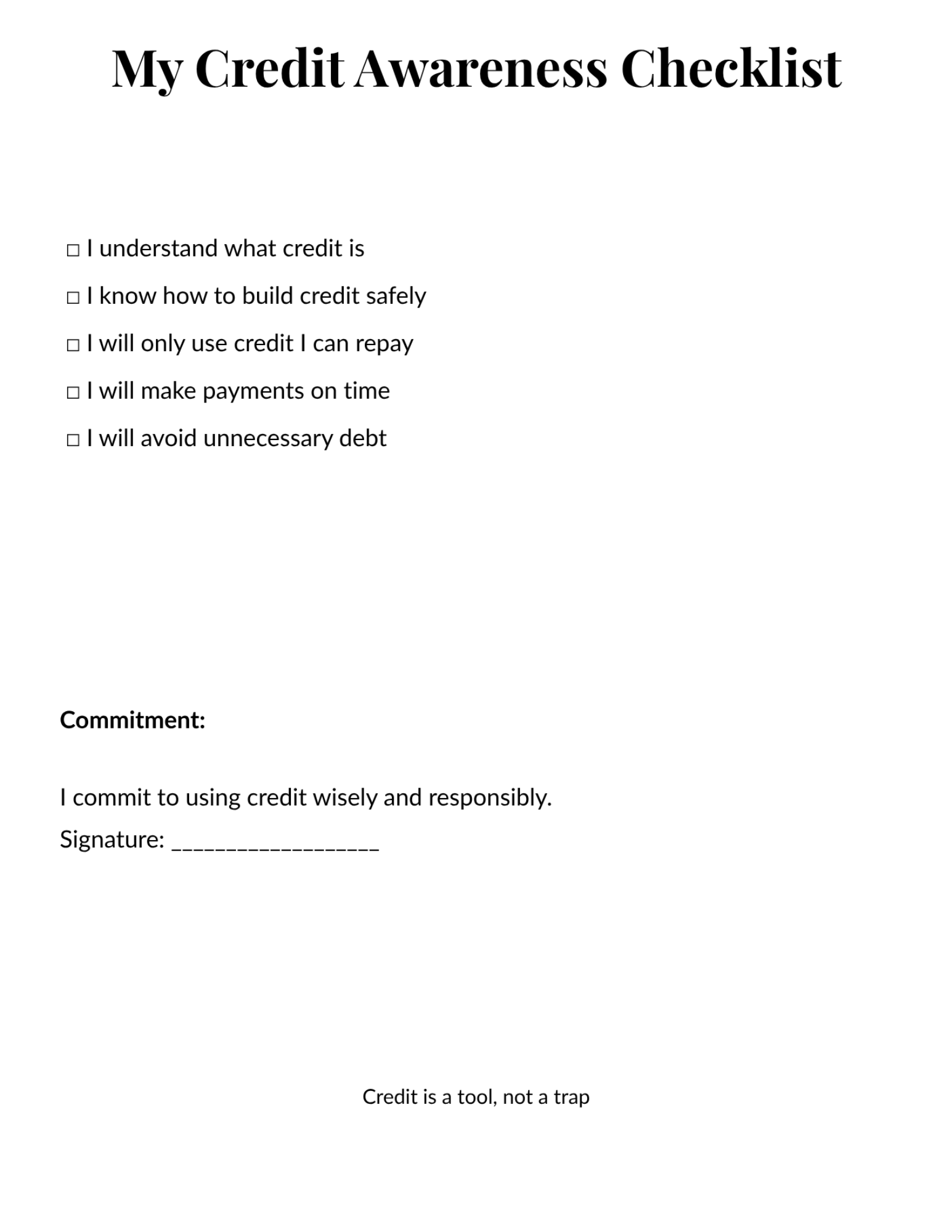 Credit awareness checklist to build good financial habits